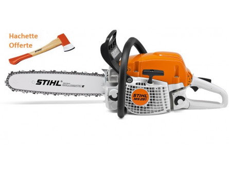 TRONÇONNEUSE STIHL MS 291 AVEC 2 CHAINES D'ORIGINE + HACHETTE DE BUCHERON